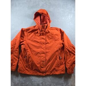 LL Bean Rain Jacket Womens L Orange Full Zip Pockets 100% Nylon 0 YW88 *Read